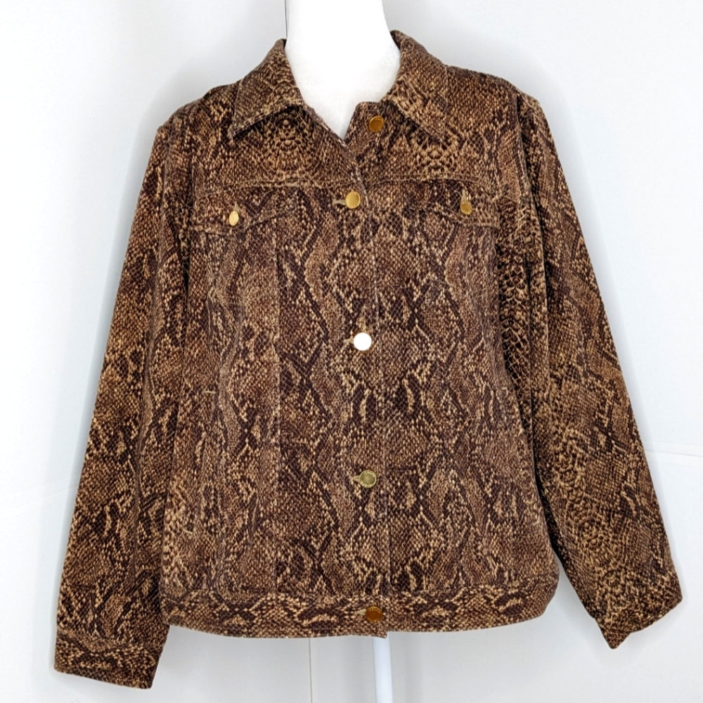 Chaps NWT Snakeskin print Cotton denim jean jacket 2X brown tan